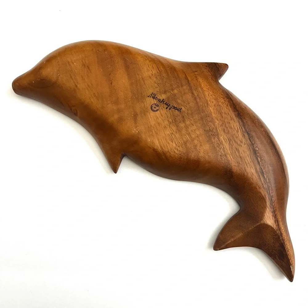 Dolphin Monkey Pod Wood Divided Tray Charcuterie Snacks Trinkets Sea Lif…
